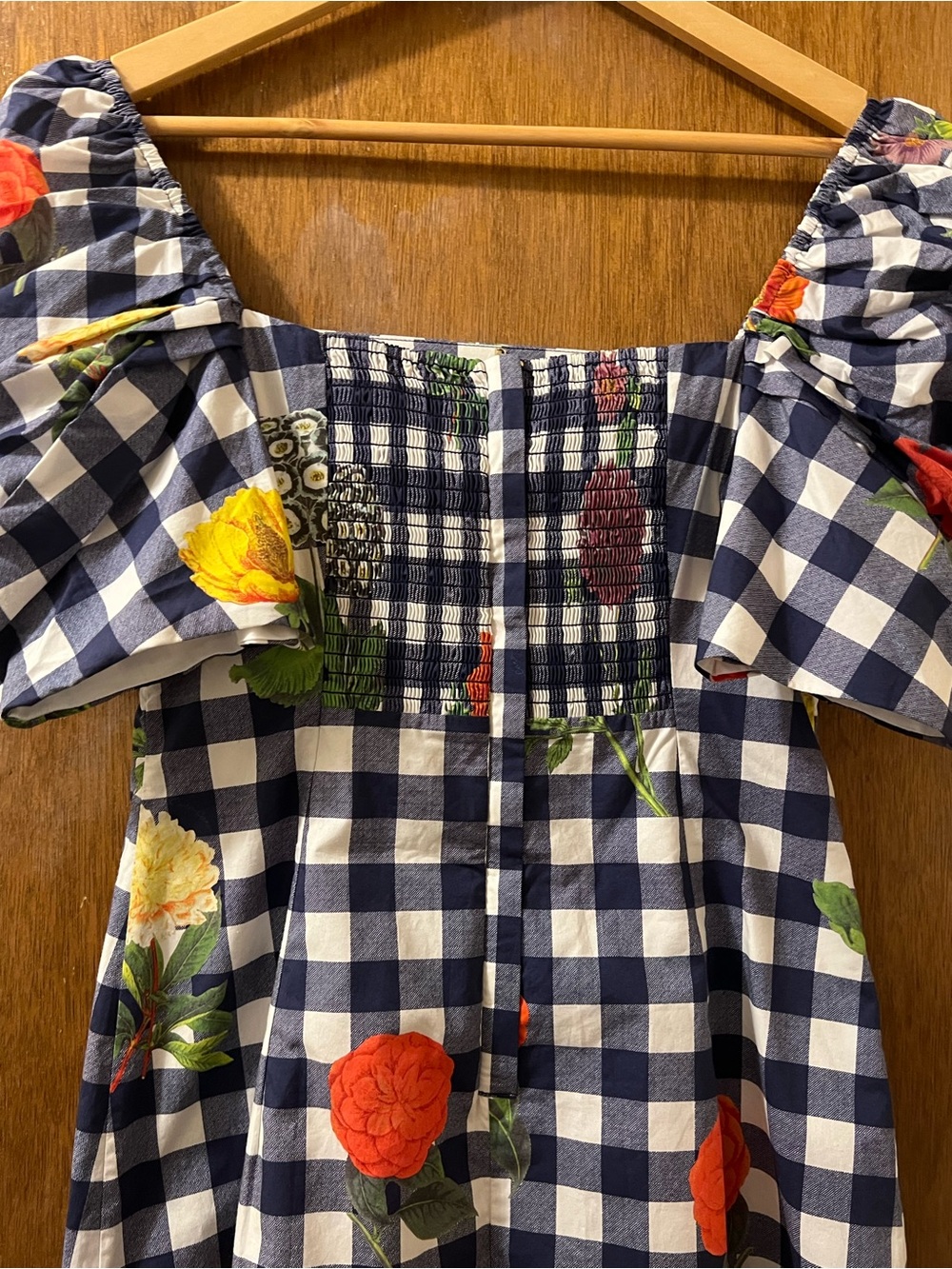 Cara Cara Kelly Gingham Floral Puff-Sleeve Mini Dress Sz S Cottagecore - Picture 6 of 16